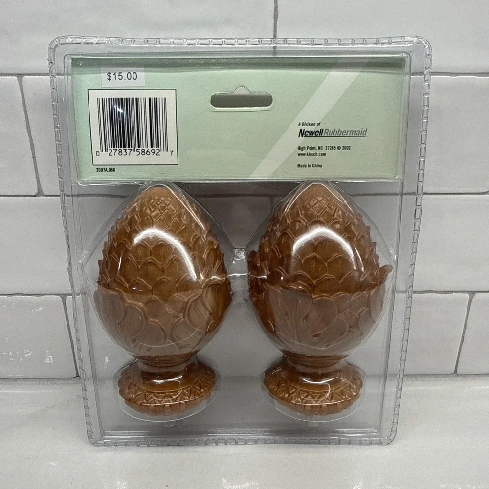 Vintage Pair of Kirsch (Warm Oak) Oak Leaf Finials Fits 1 3/8 Diameter Pole NOS